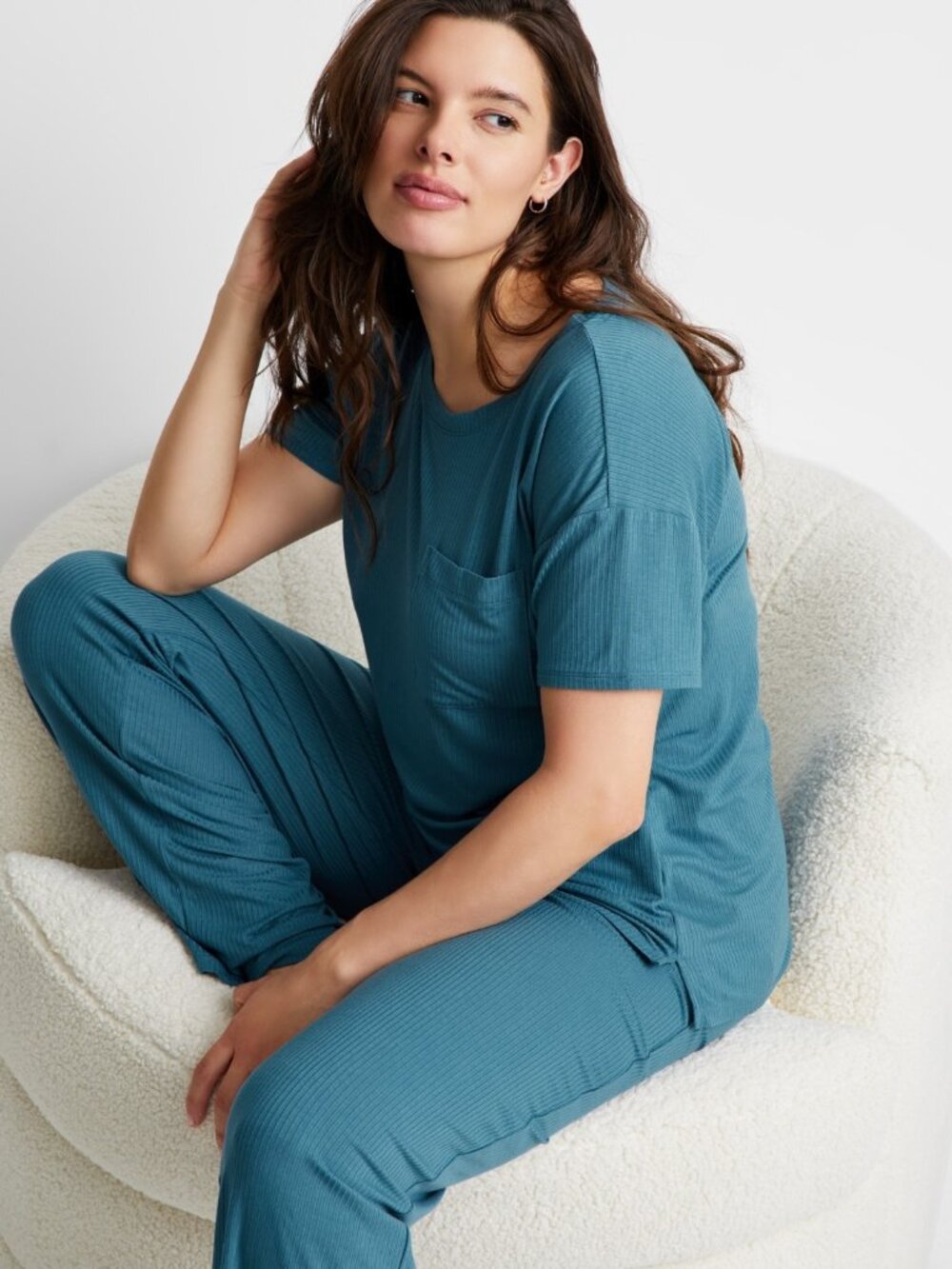 #1750 State of Day Women's 2-Pc. Ribbed Short-Sleeve Pajamas Set